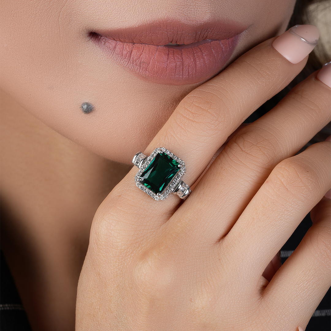 Green Radiant Cut Diamond Engagement Ring for Her