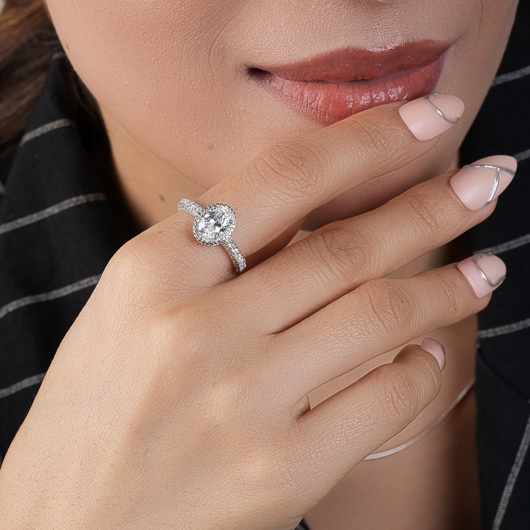 Oval Cut Lab Grown Diamond Halo Engagement Ring