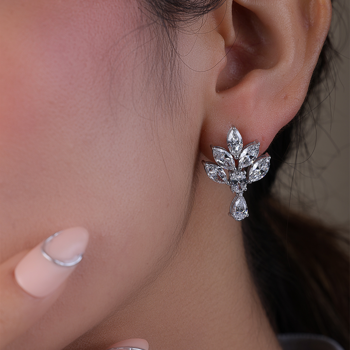 Radiant Leaf Cluster Patel Drop Lab Grown Diamond Earrings