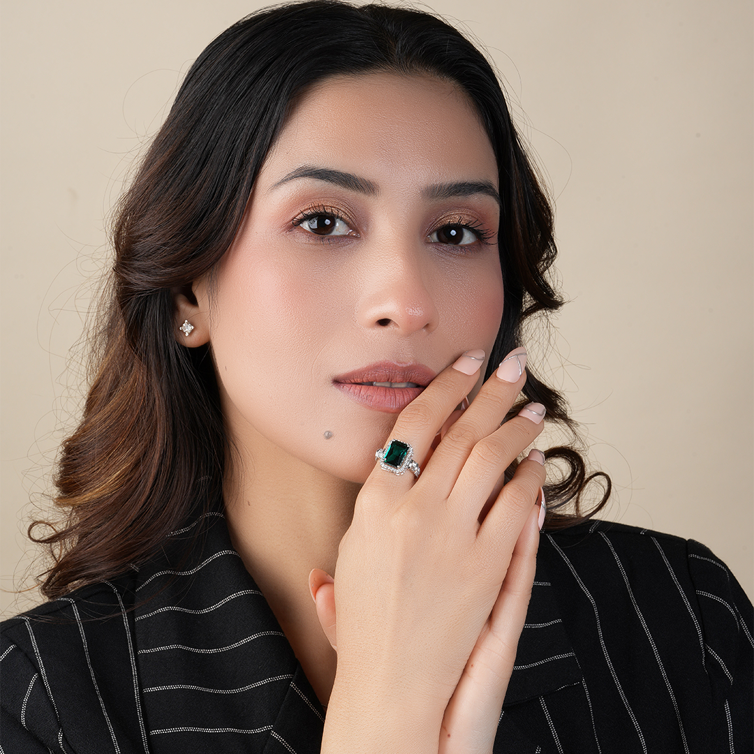 Green Radiant Cut Diamond Engagement Ring for Her