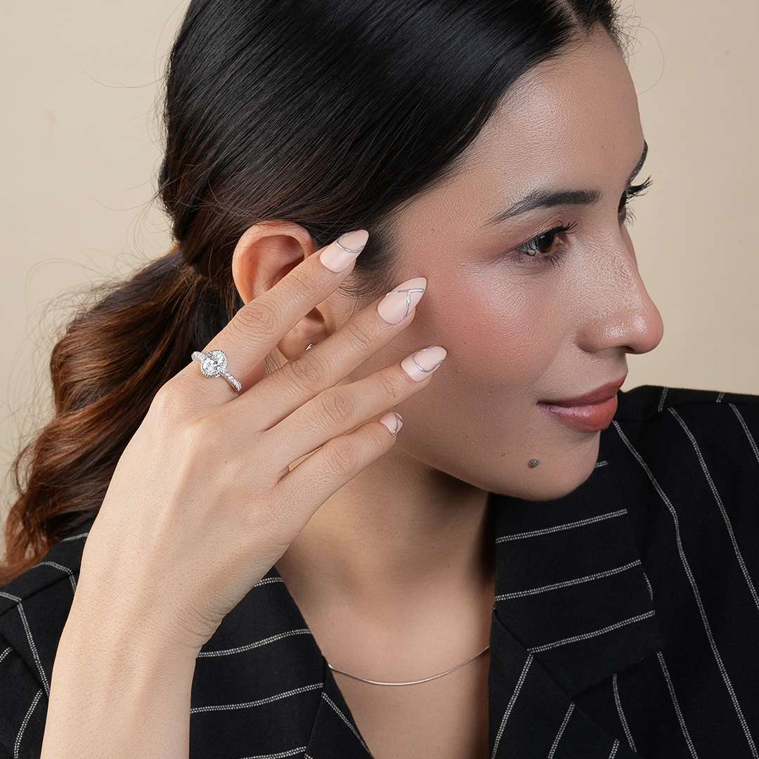 Oval Cut Lab Grown Diamond Halo Engagement Ring