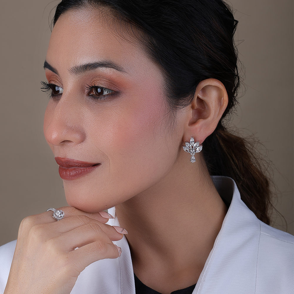 Radiant Leaf Cluster Patel Drop Lab Grown Diamond Earrings