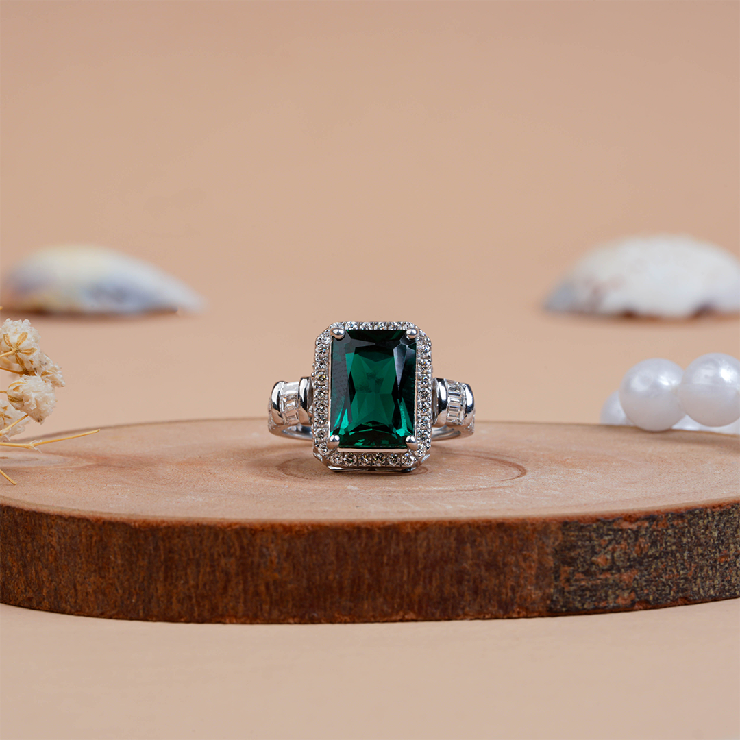 Green Radiant Cut Diamond Engagement Ring for Her