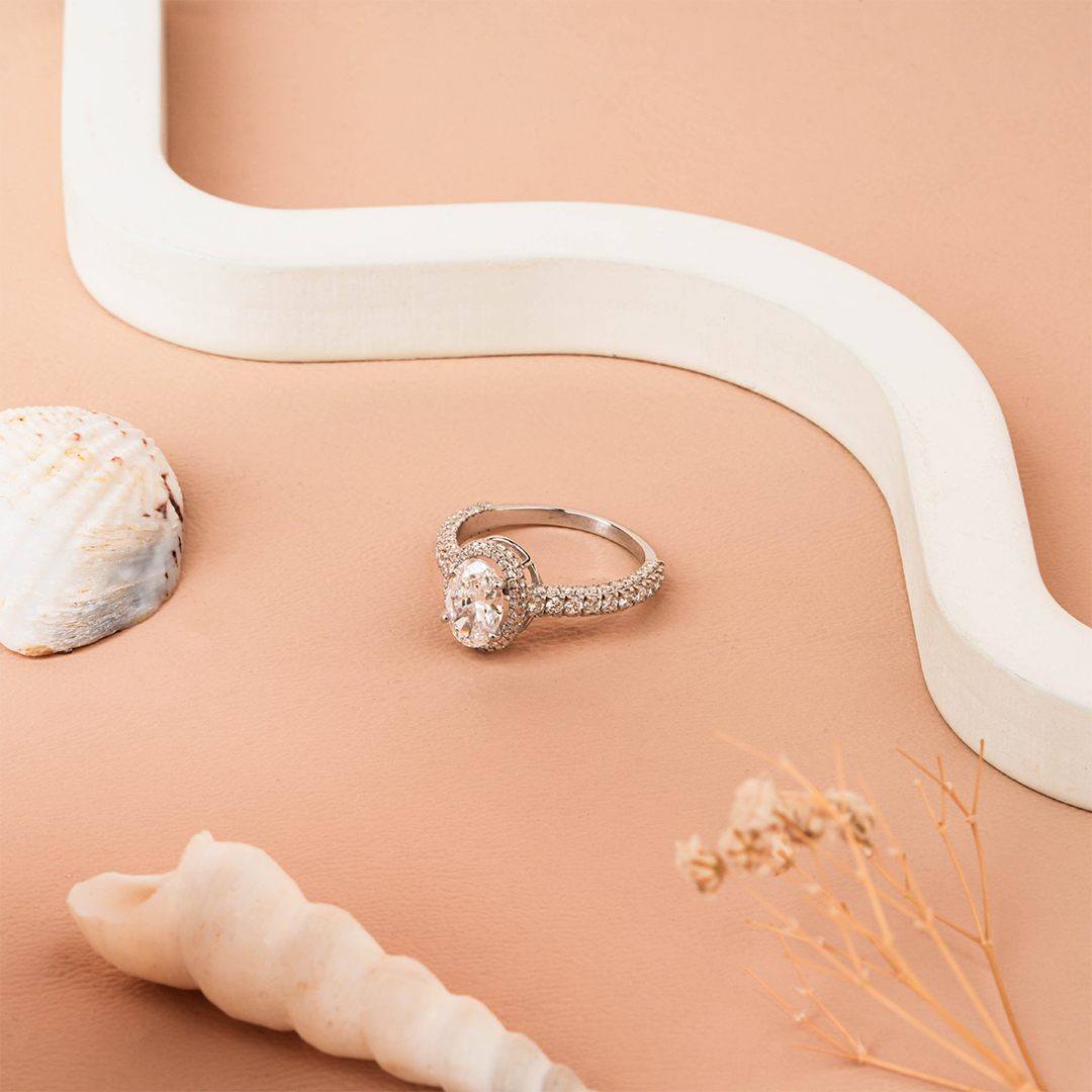 Oval Cut Lab Grown Diamond Halo Engagement Ring