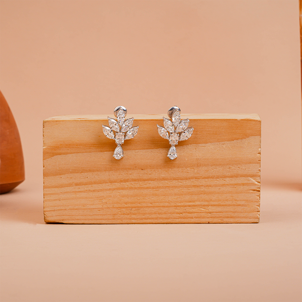 Radiant Leaf Cluster Patel Drop Lab Grown Diamond Earrings
