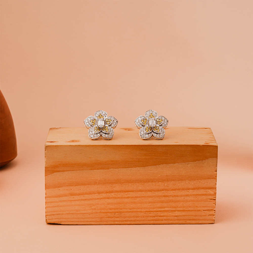 Vintage Floral Double-Layered Lab-Grown Diamond Stud Earrings