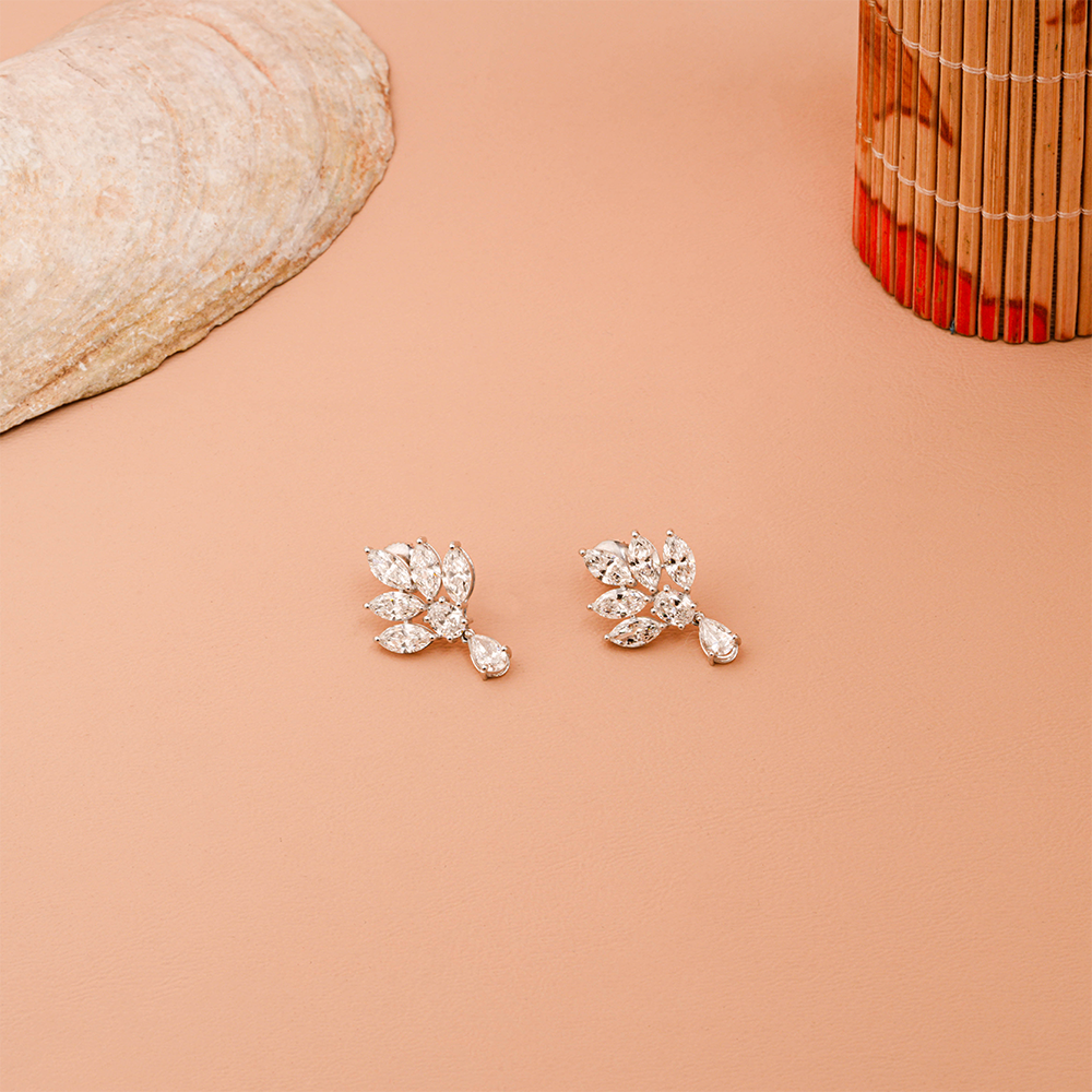 Radiant Leaf Cluster Patel Drop Lab Grown Diamond Earrings