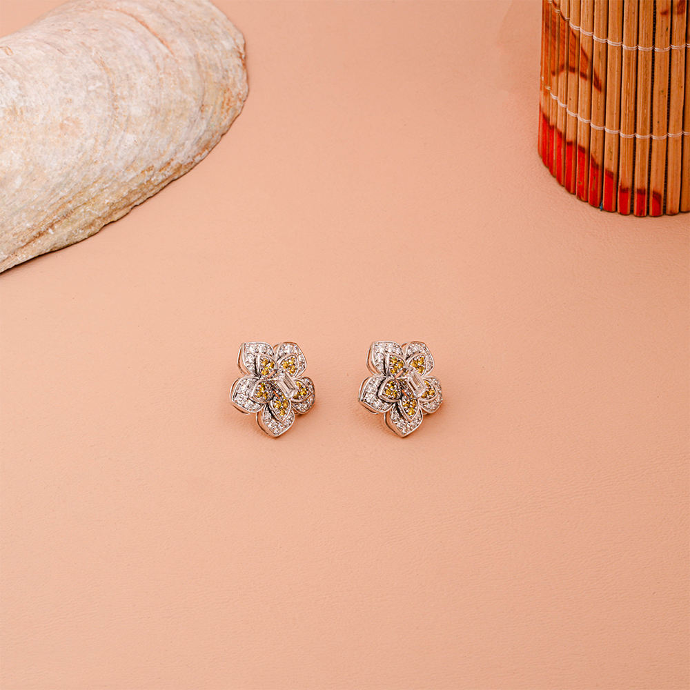Vintage Floral Double-Layered Lab-Grown Diamond Stud Earrings