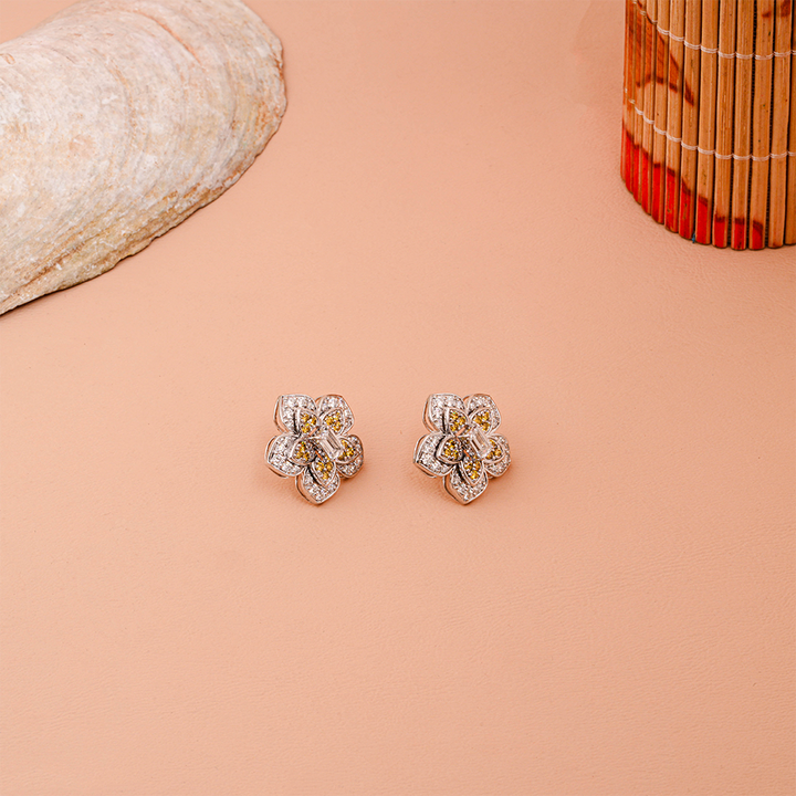 Vintage Floral Double-Layered Lab-Grown Diamond Stud Earrings