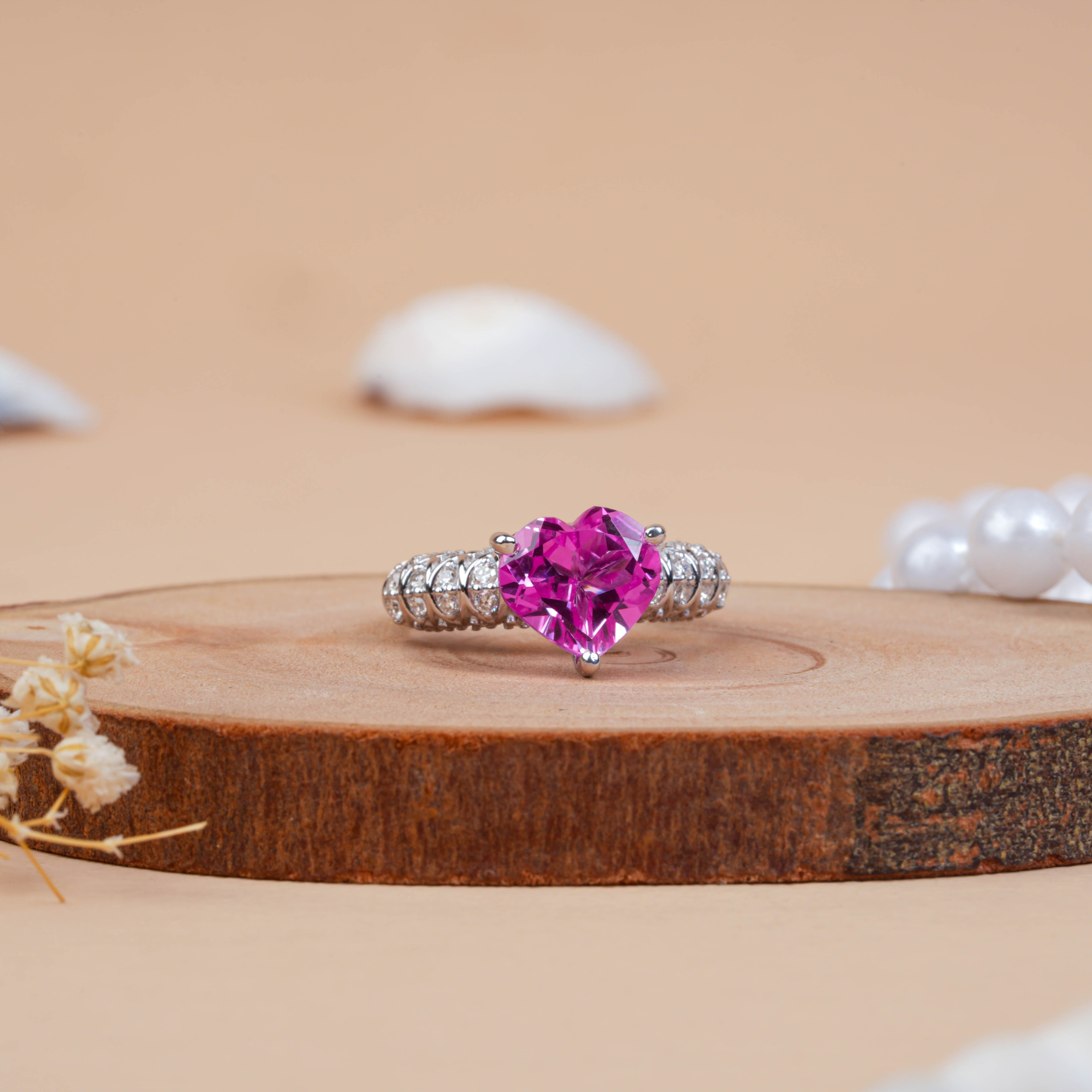 Heart Shape Pink Sapphire & Diamond Wedding Band