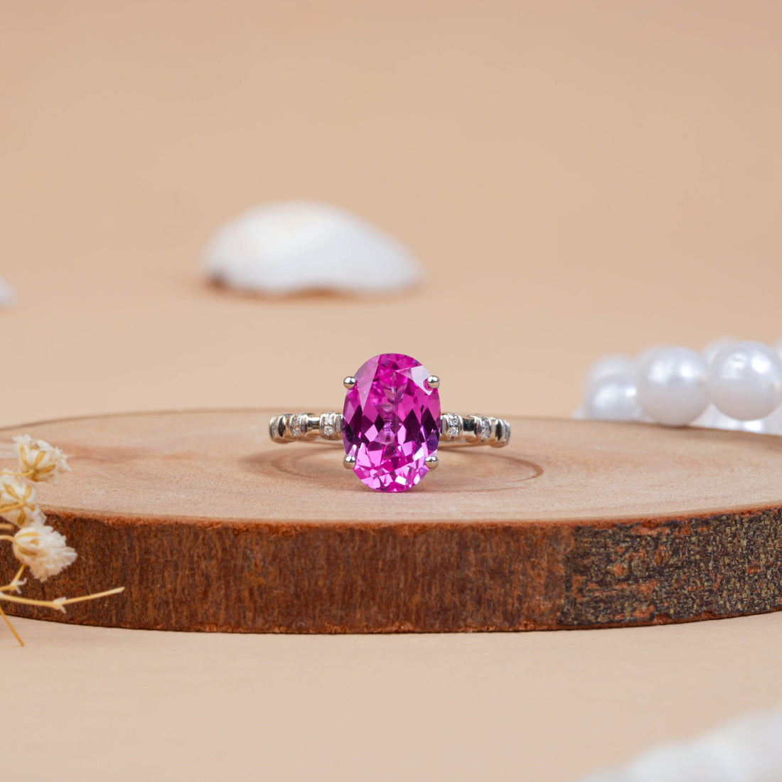 Oval Pink Sapphire Hidden Halo Engagement Ring