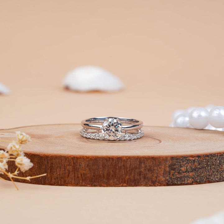 Lab Grown Solitaire Engagement Ring with Pave Wedding Band