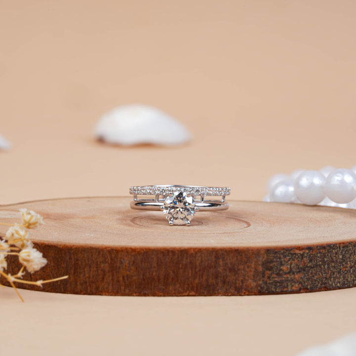 Lab Grown Solitaire Engagement Ring with Pave Wedding Band