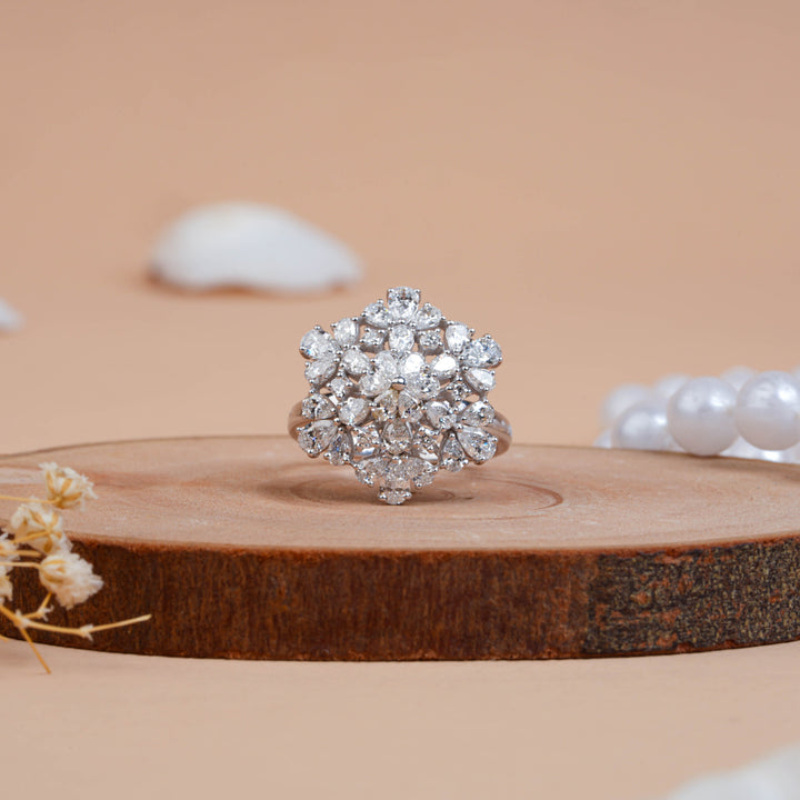 Brilliant Pear & Round Cut Cluster Floral Lab Diamond Ring
