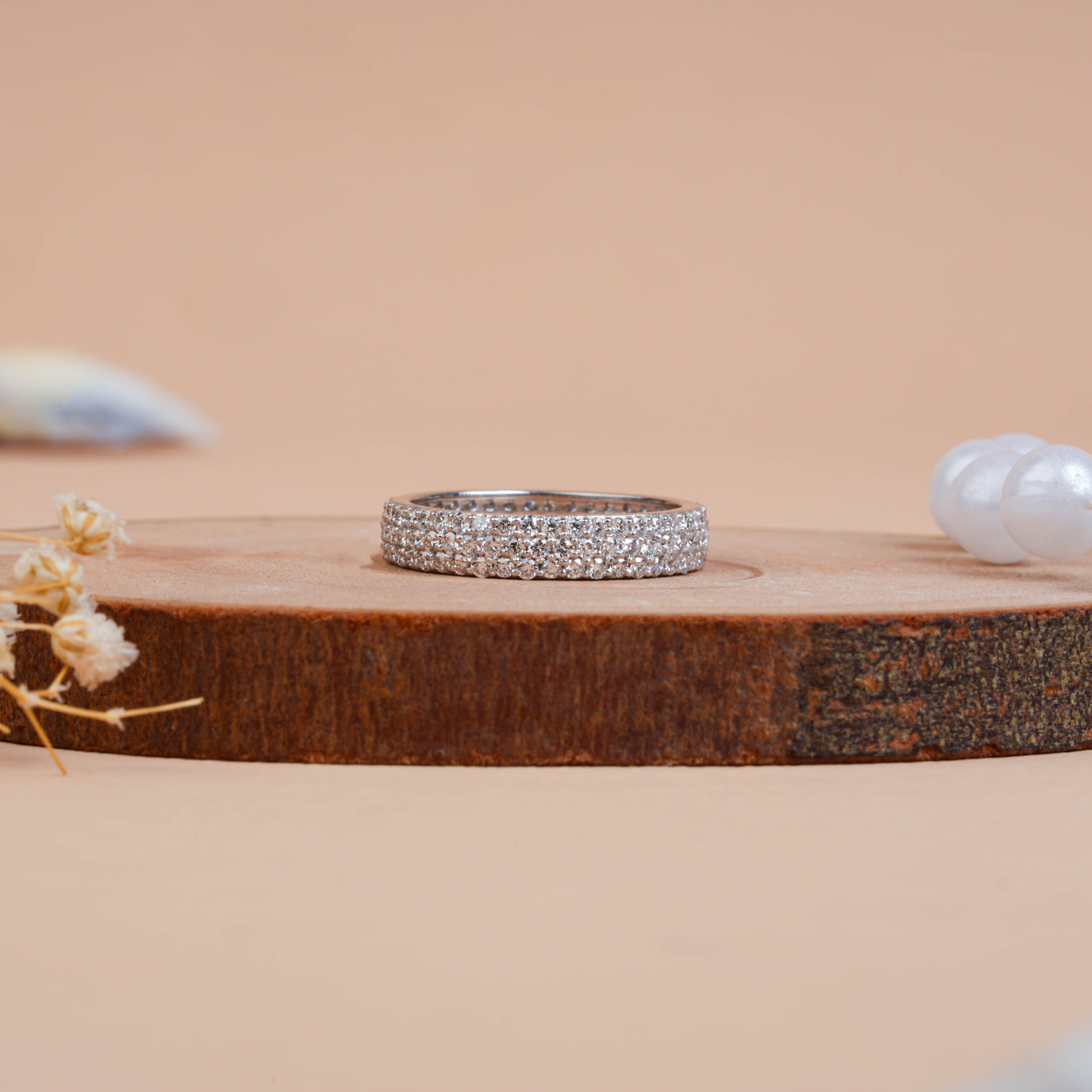 Three-Row micro pavé Diamond Eternity band Ring