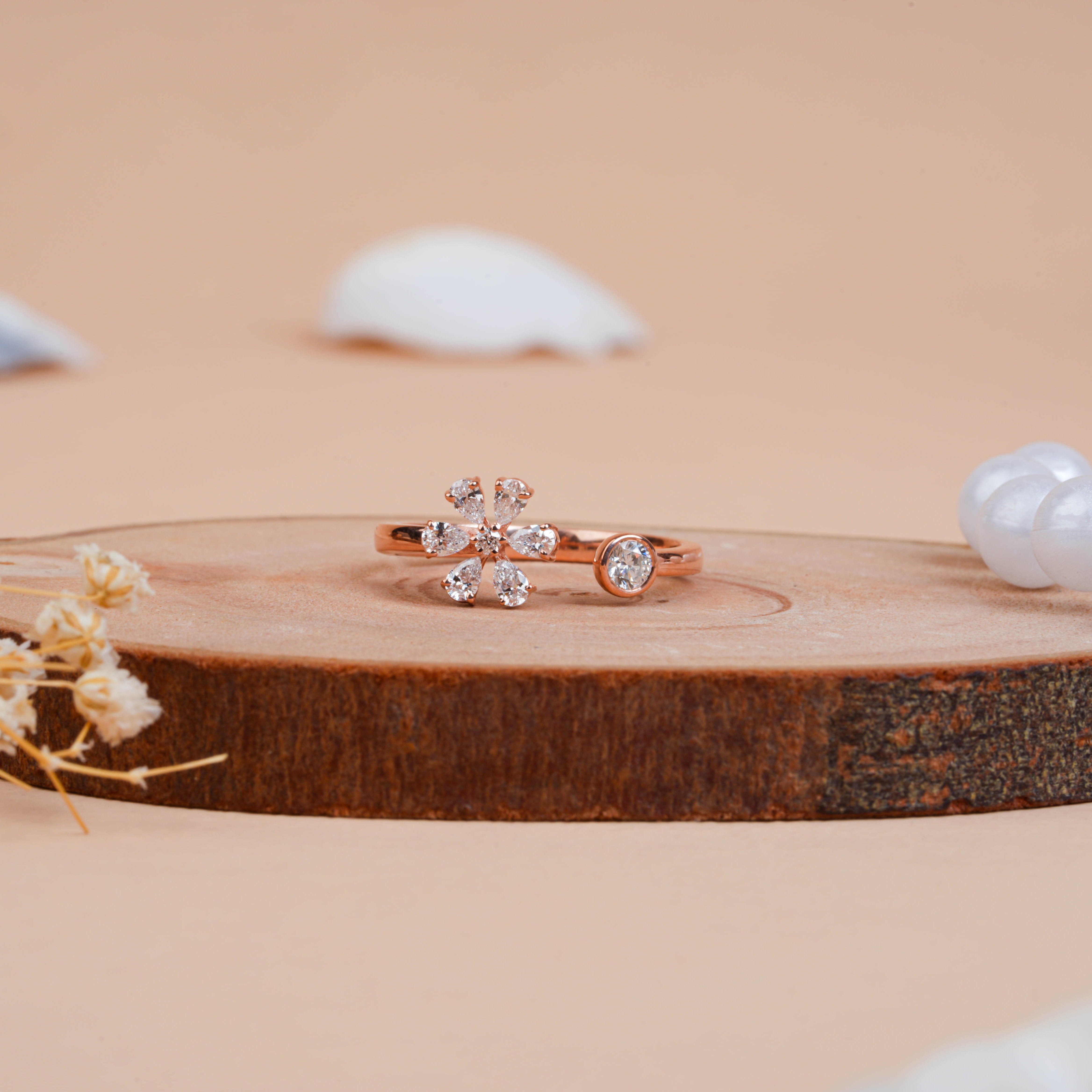 Modern Pear Cut Lab Grown Diamond Flower Motif Ring