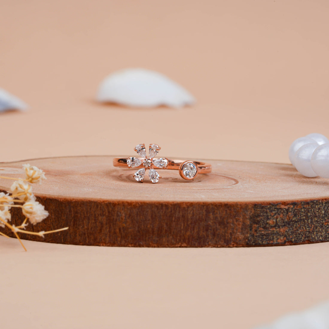 Modern Pear Cut Lab Grown Diamond Flower Motif Ring