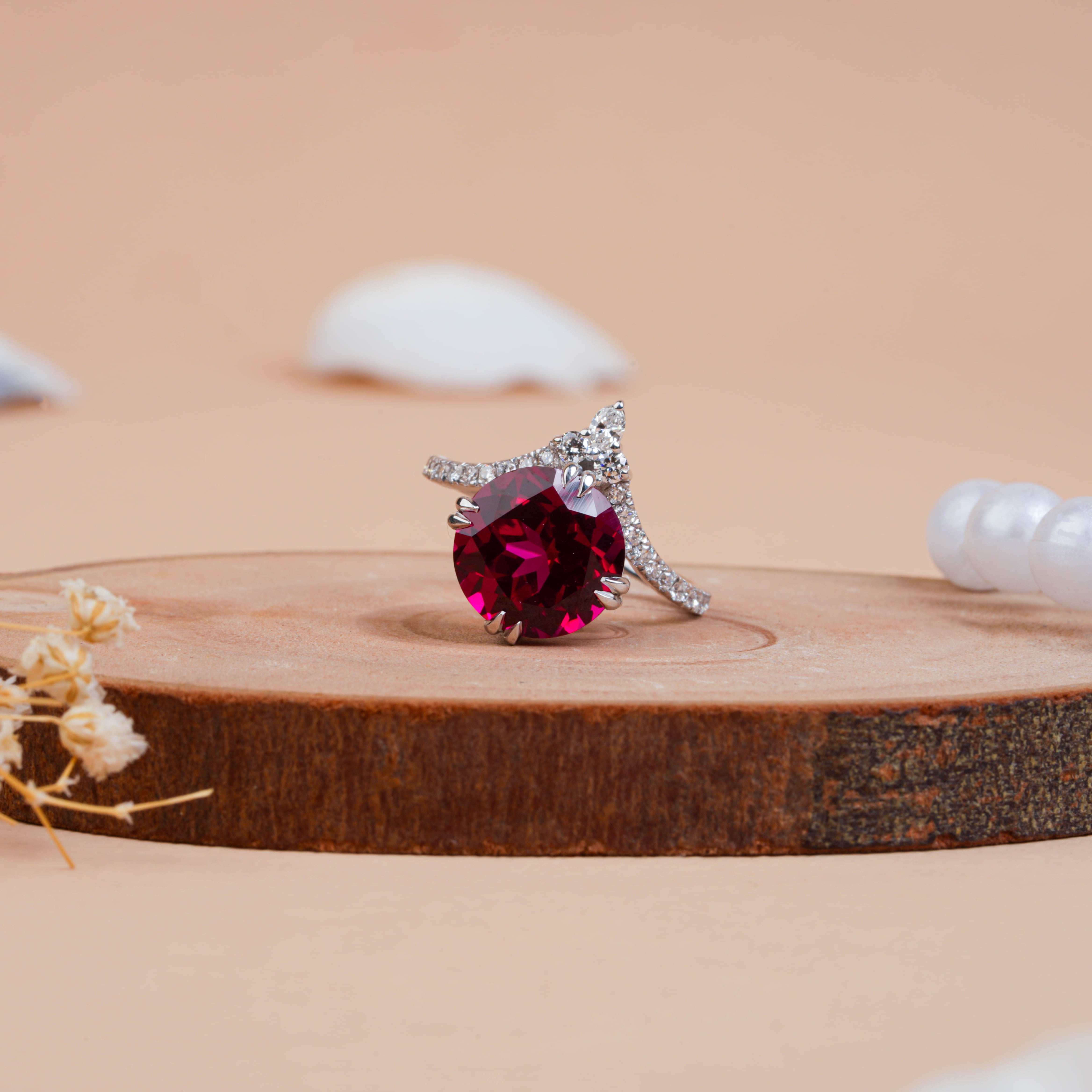 Round Ruby Lab Grown Diamond Engagement Ring