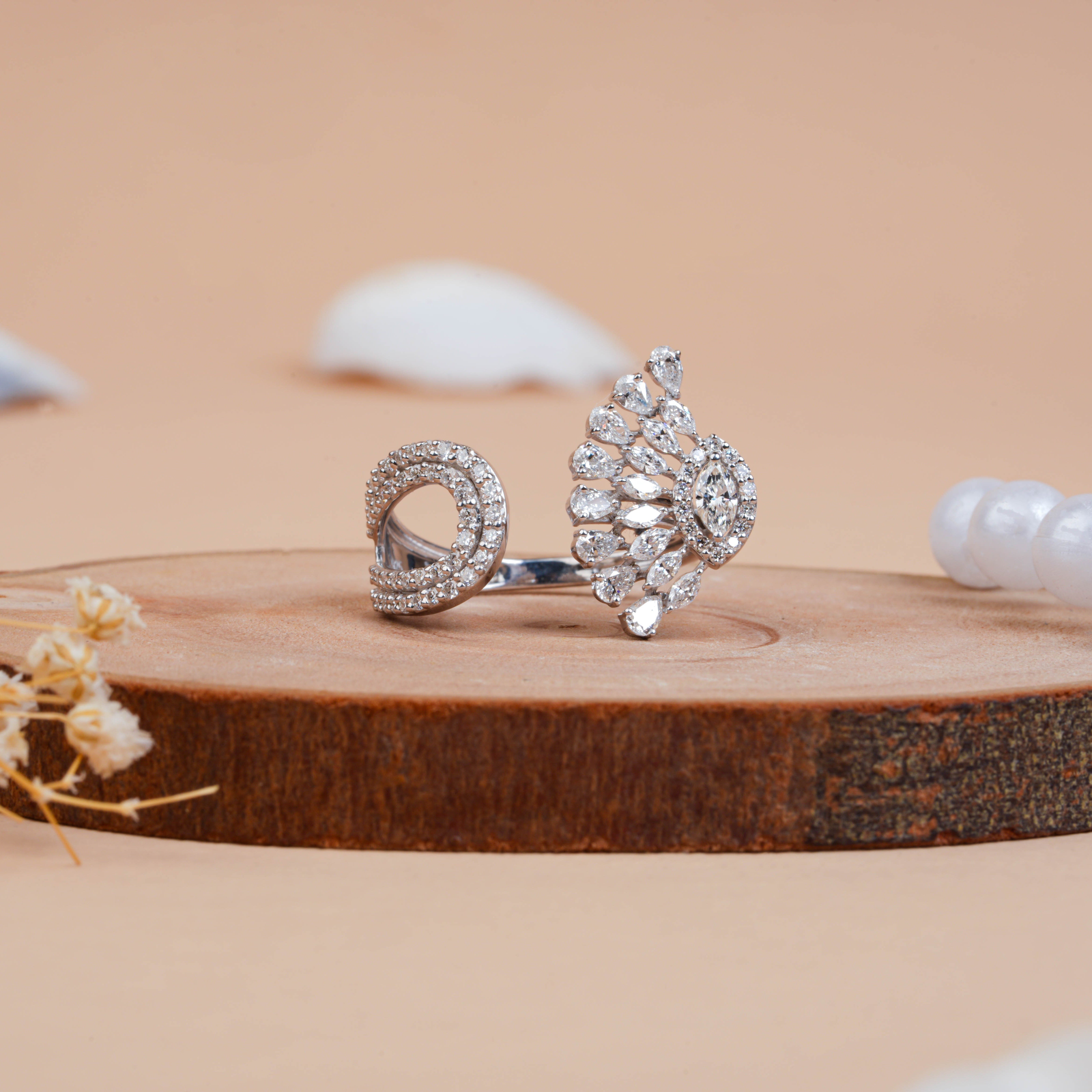 Peacock Heritage Adjustable Ring with Pear Marquise Diamond