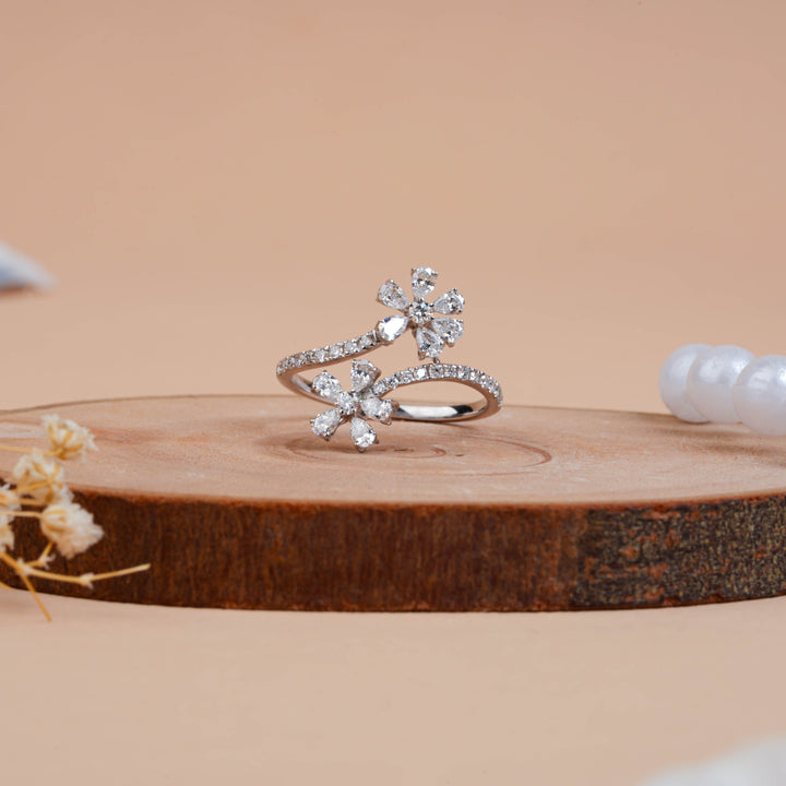 Pear & Round Cut Lab Grown Diamond Twin Flower Ring