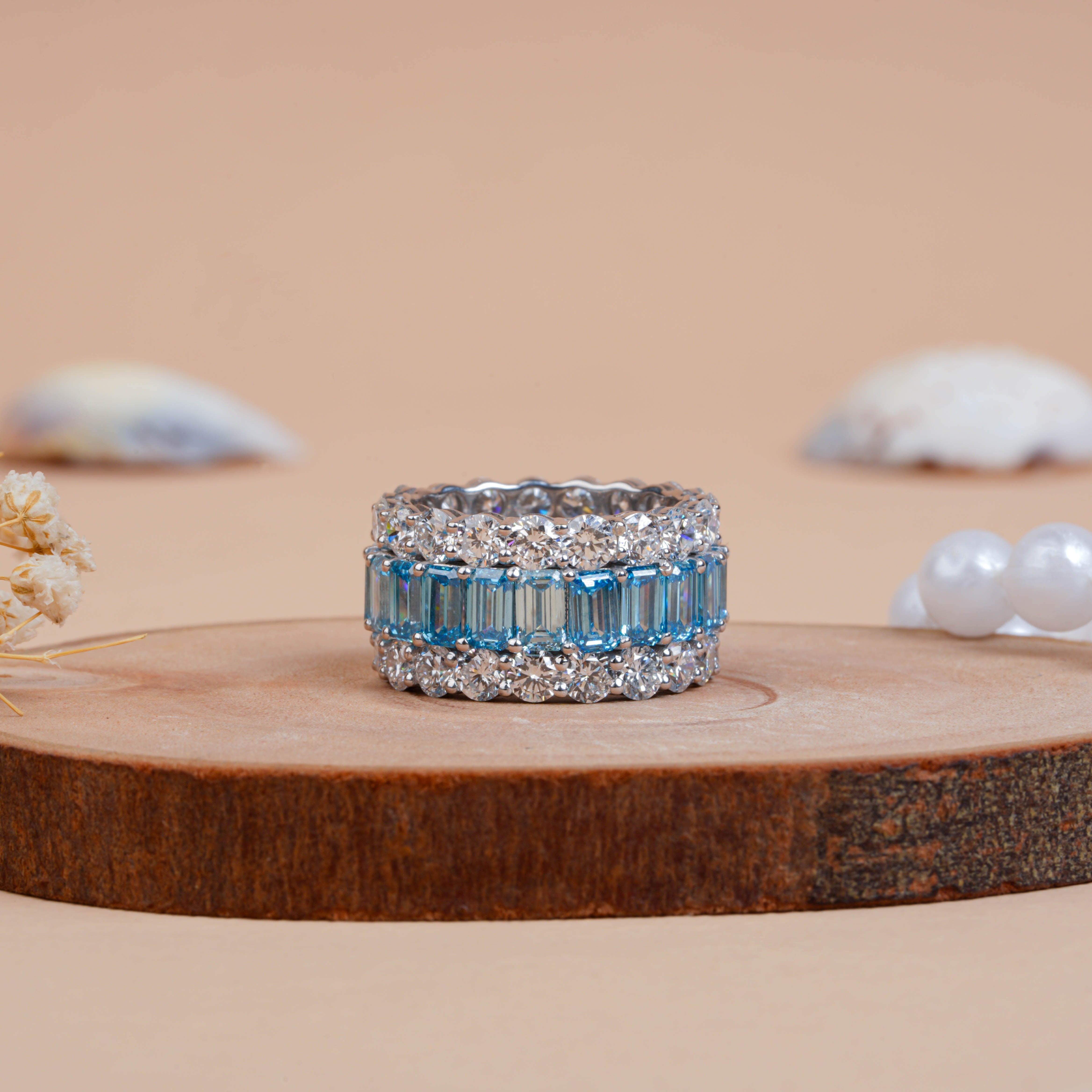 Emerald Cut Aquamarine Eternity Bands For Wedding or Engagement