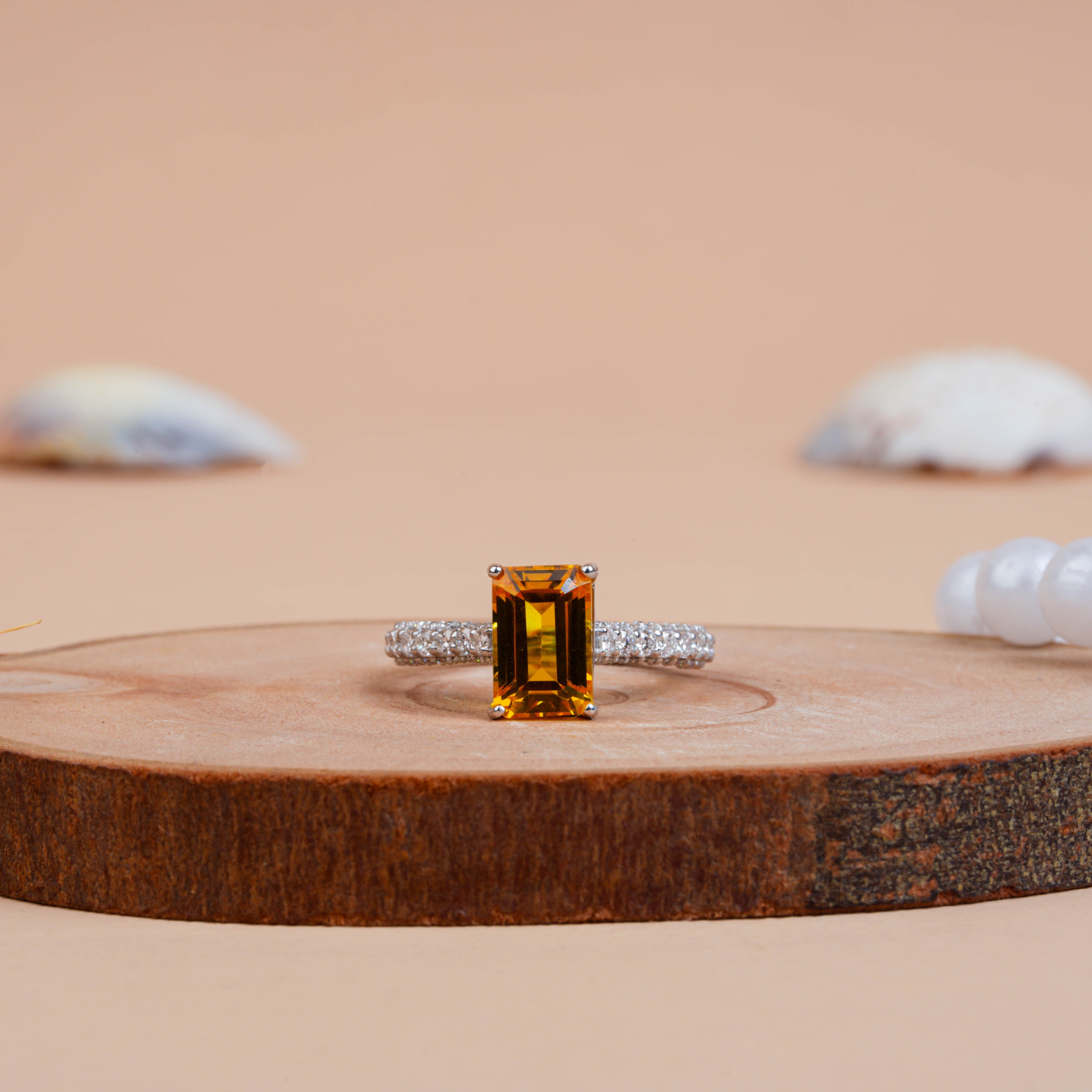 Radiant Cut Citrine Lab Diamond Wedding Band for Women