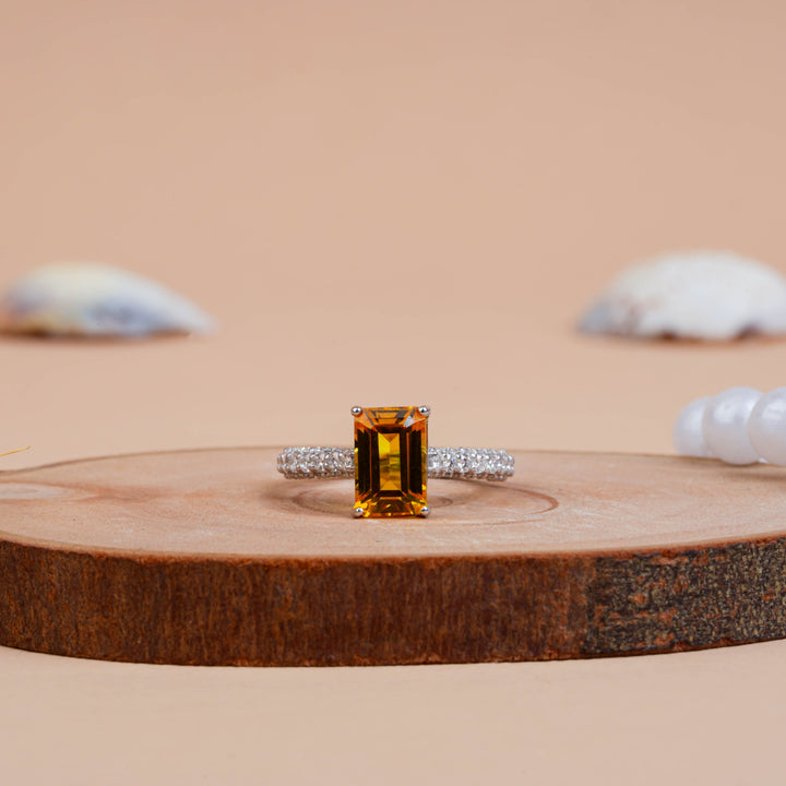 Radiant Cut Citrine Lab Diamond Wedding Band for Women