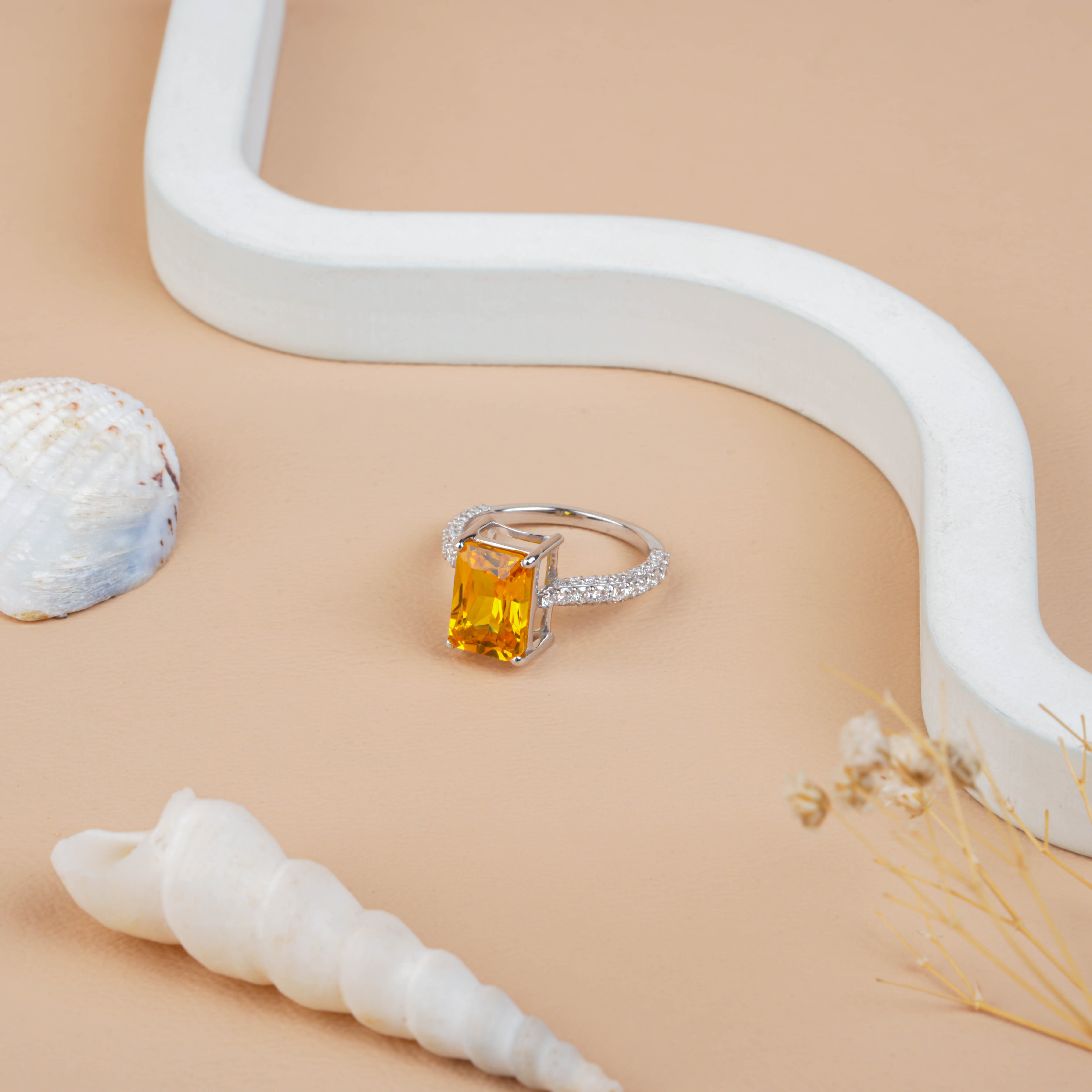 Radiant Cut Citrine Lab Diamond Wedding Band for Women