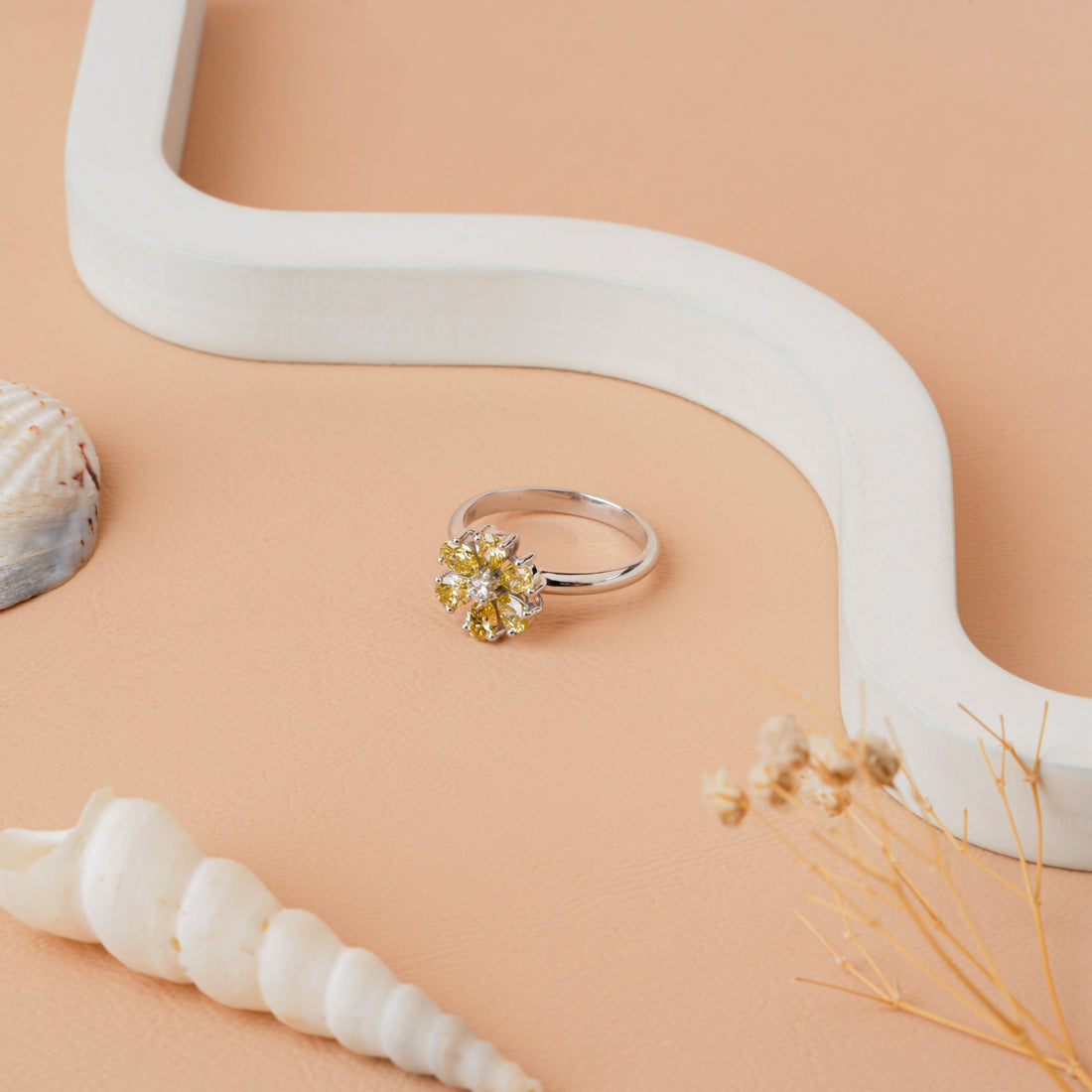 Heliodor Pear-cut Lab Grown Diamond Flower Ring for Engagement