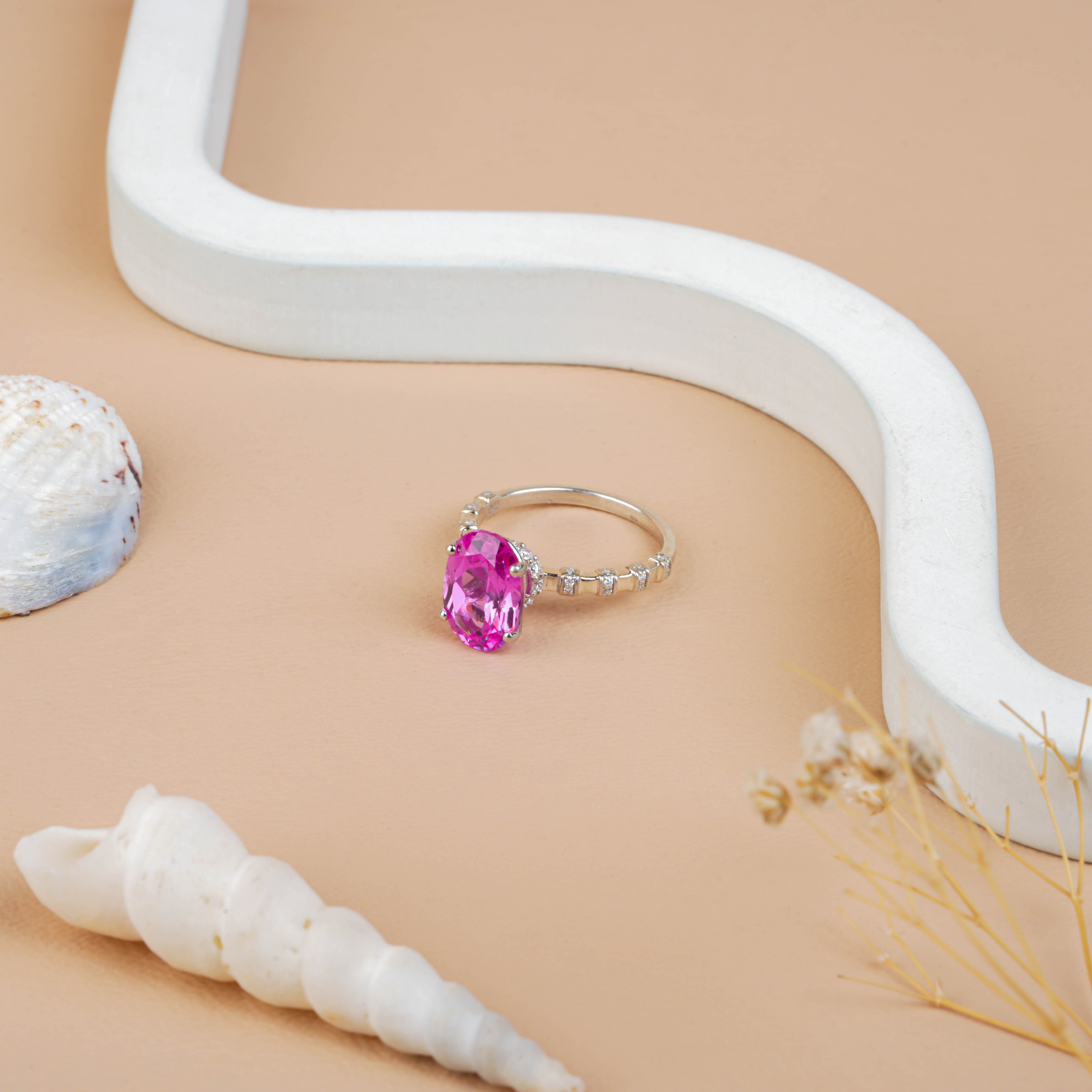 Oval Pink Sapphire Hidden Halo Engagement Ring