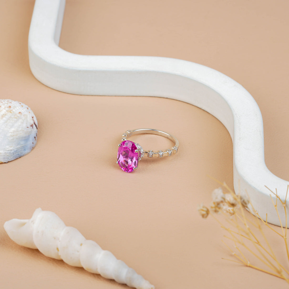 Oval Pink Sapphire Hidden Halo Engagement Ring