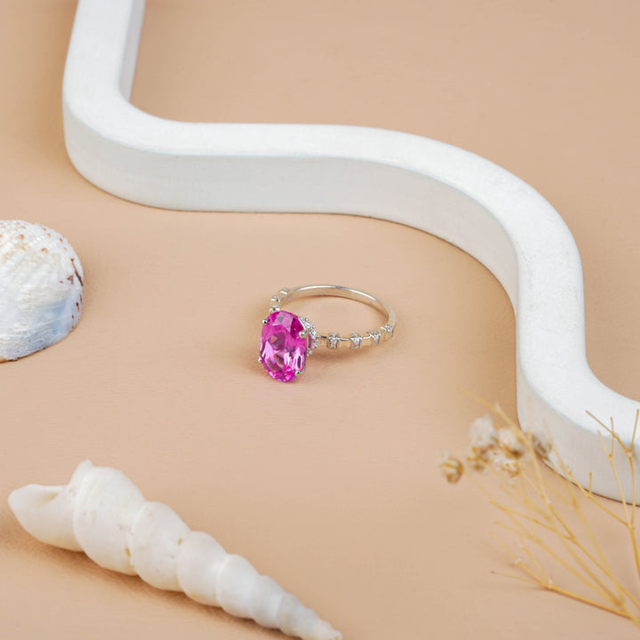 Oval Pink Sapphire Hidden Halo Engagement Ring