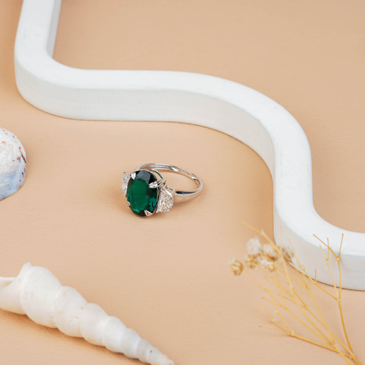 Oval Cut Emerald Lab Grown Diamond Engagement Ring