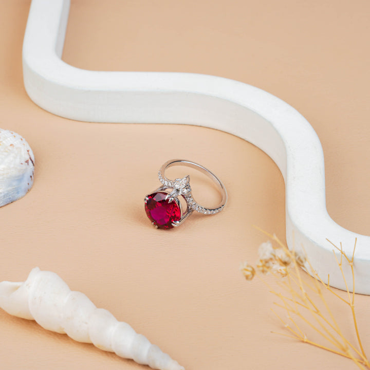 Round Ruby Lab Grown Diamond Engagement Ring