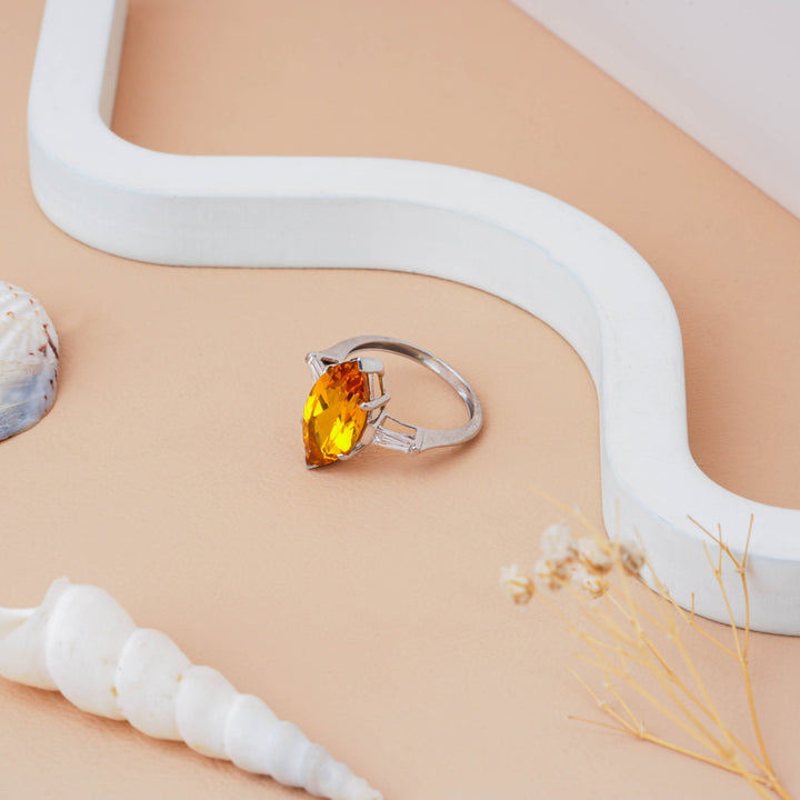Yellow Citrine Marquise Cut Lab Diamond Ring for Women