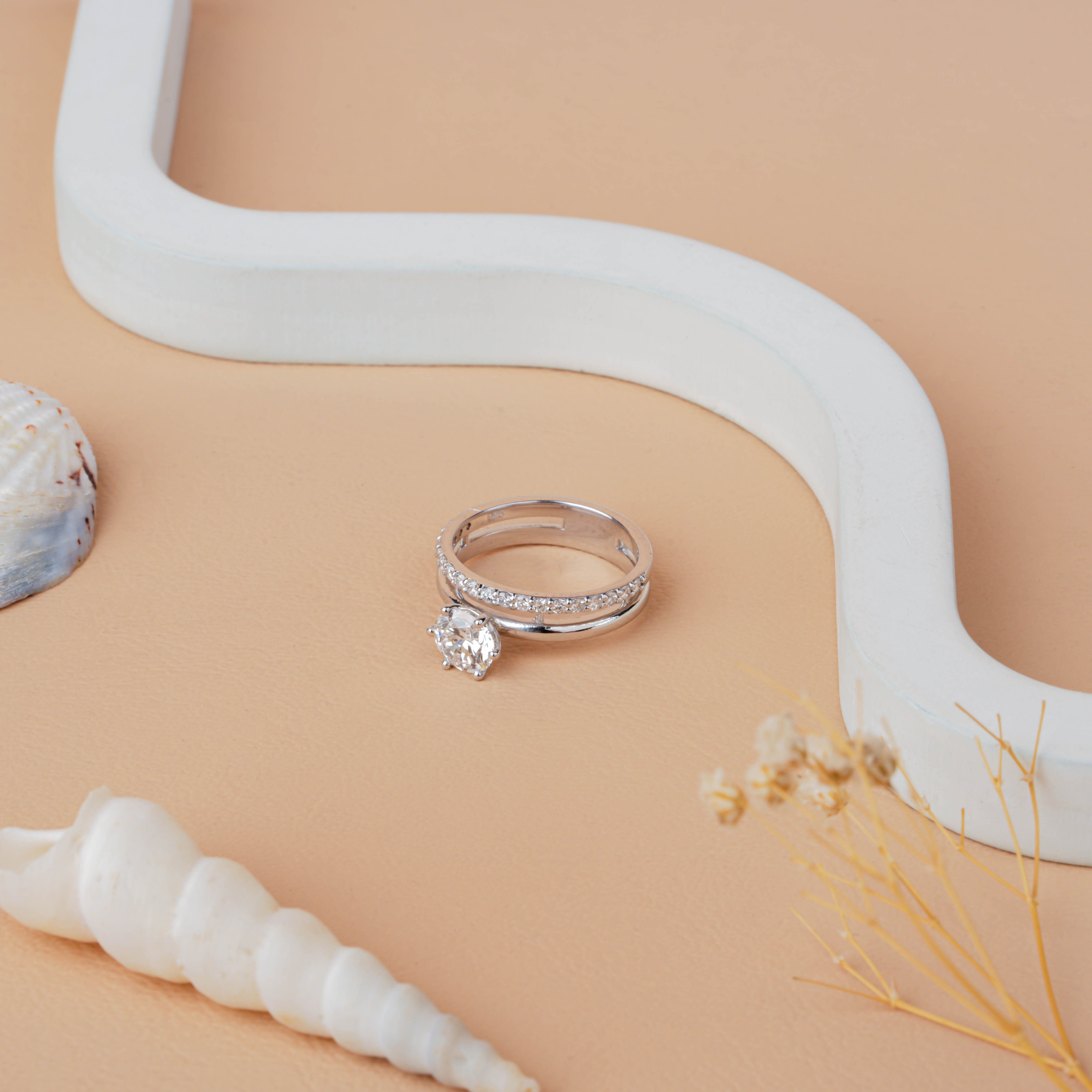 Lab Grown Solitaire Engagement Ring with Pave Wedding Band