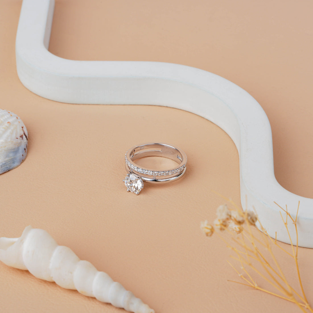 Lab Grown Solitaire Engagement Ring with Pave Wedding Band