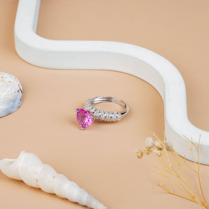 Heart Shape Pink Sapphire & Diamond Wedding Band