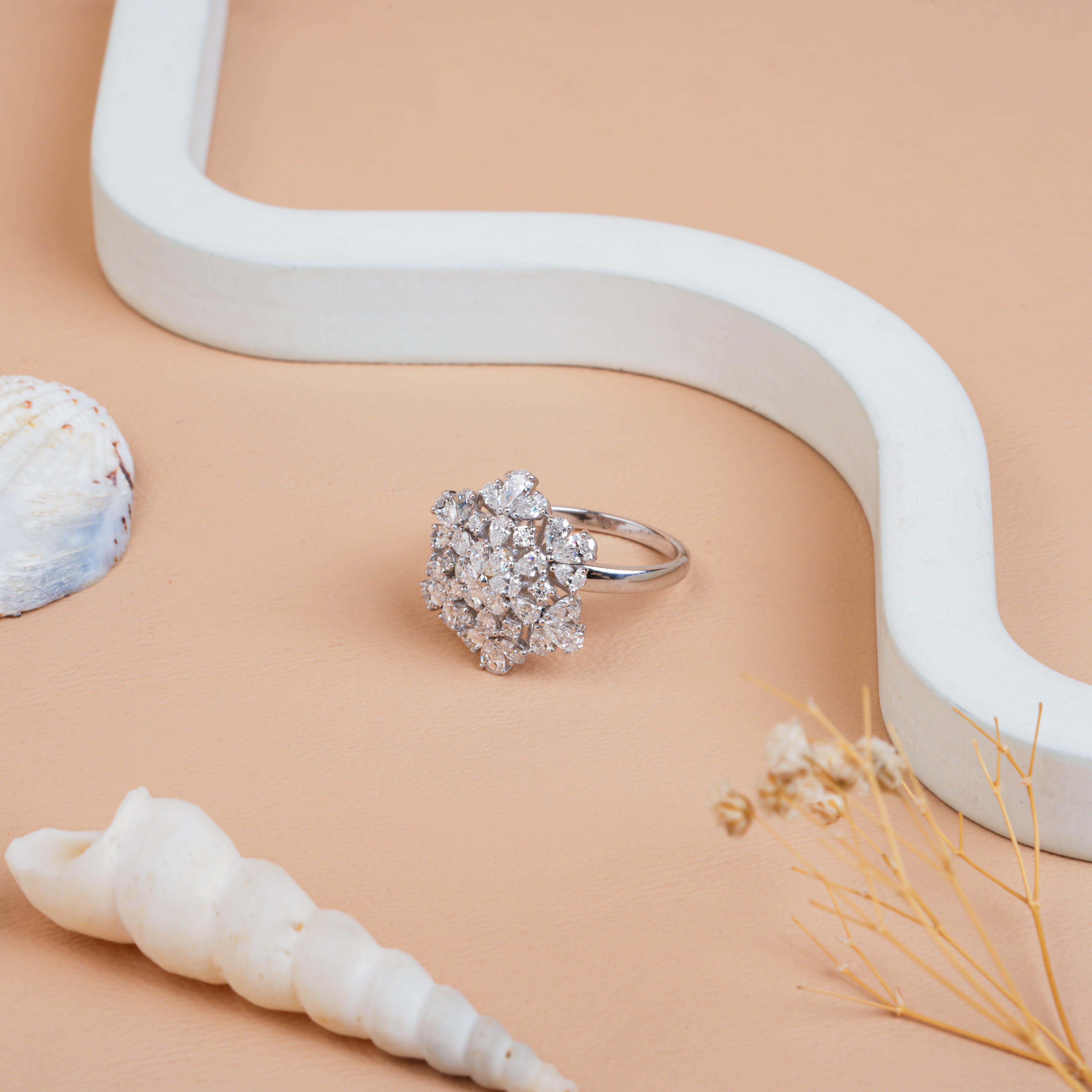 Brilliant Pear & Round Cut Cluster Floral Lab Diamond Ring