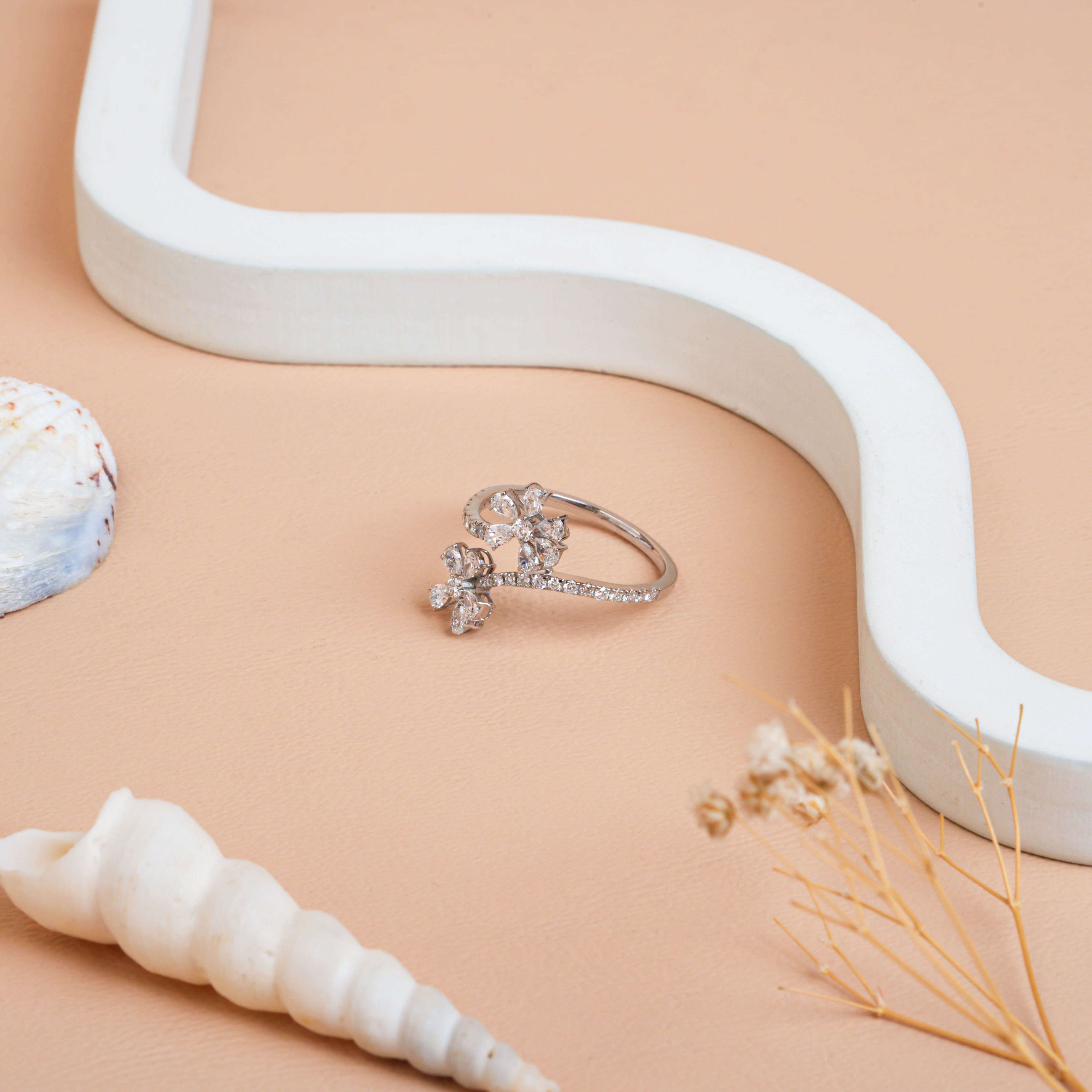 Pear & Round Cut Lab Grown Diamond Twin Flower Ring