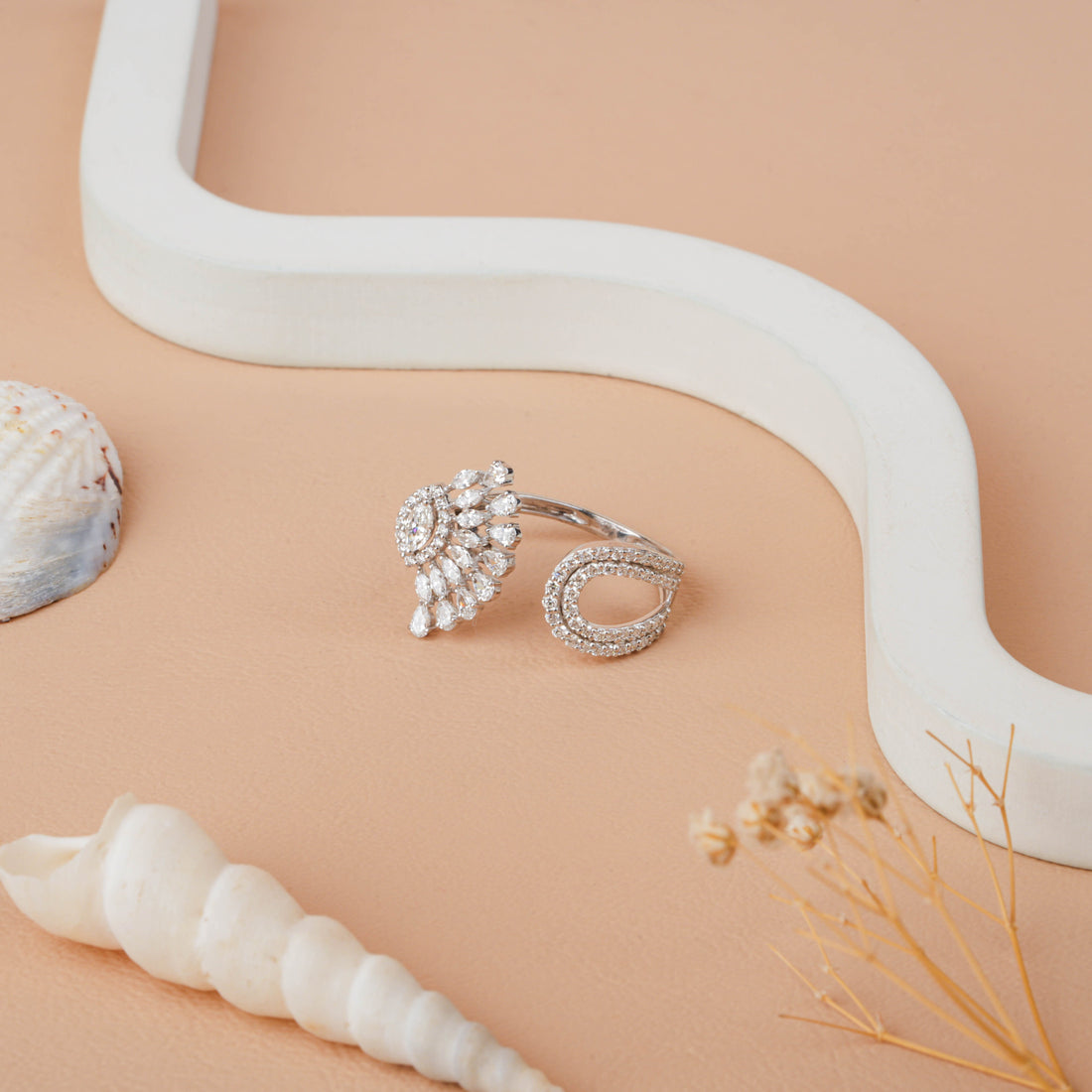 Peacock Heritage Adjustable Ring with Pear Marquise Diamond