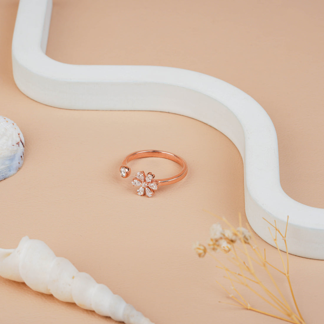 Modern Pear Cut Lab Grown Diamond Flower Motif Ring