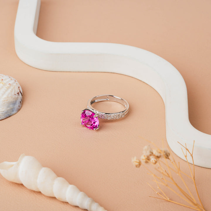 Round cut Pink Sapphire & Diamond Engagement Ring