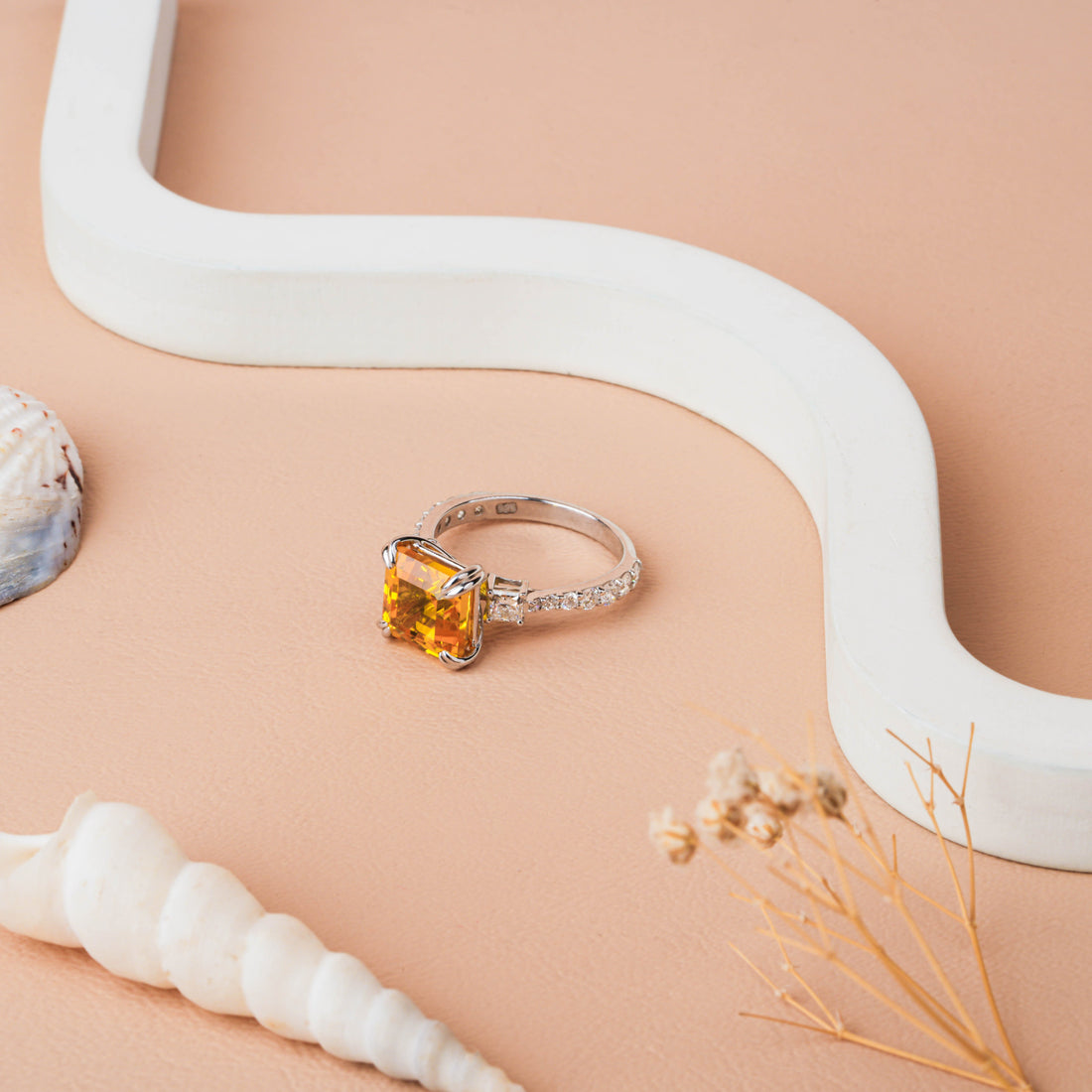 Yellow Citrine Asscher Cut Lab Grown Diamond Engagement Ring