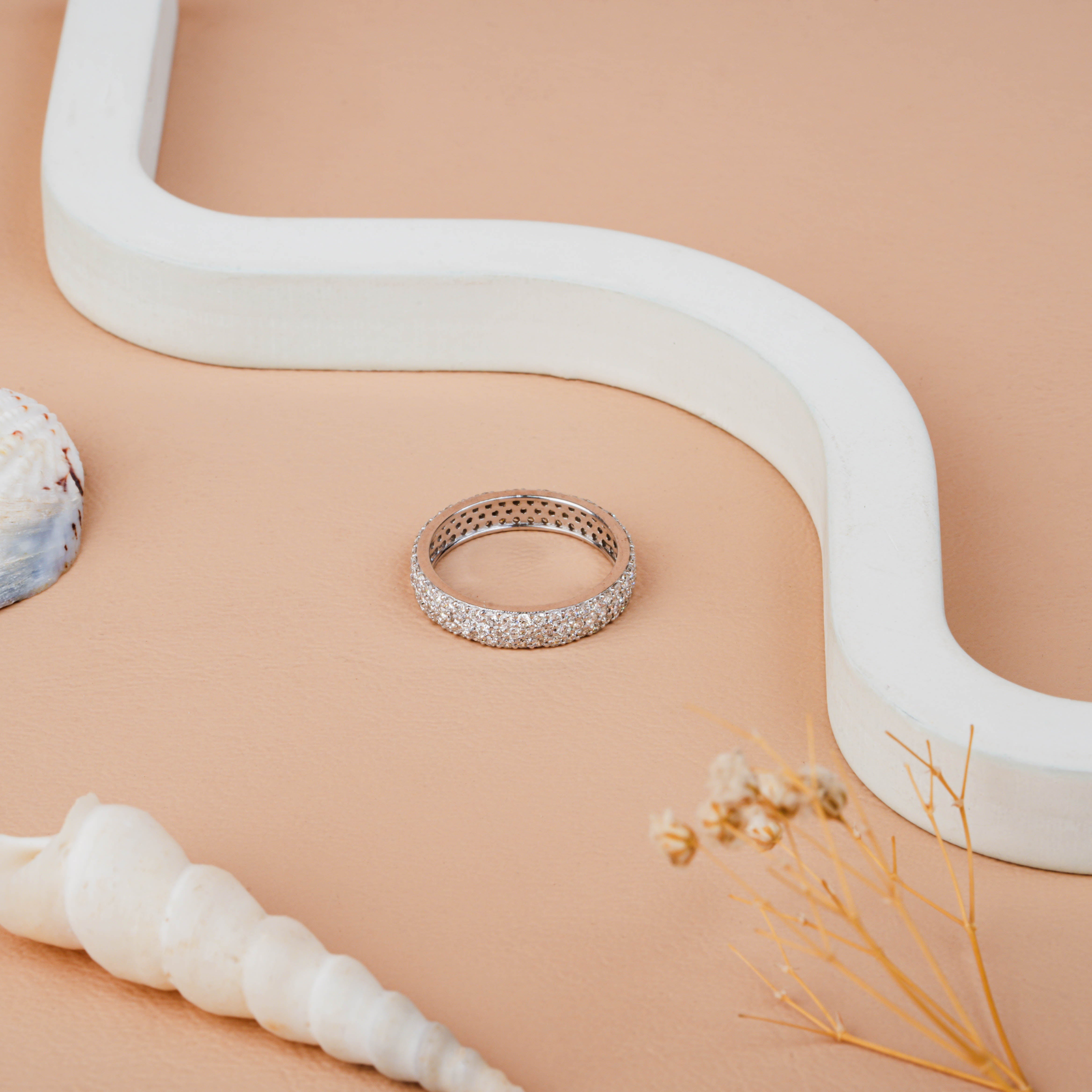 Three-Row micro pavé Diamond Eternity band Ring