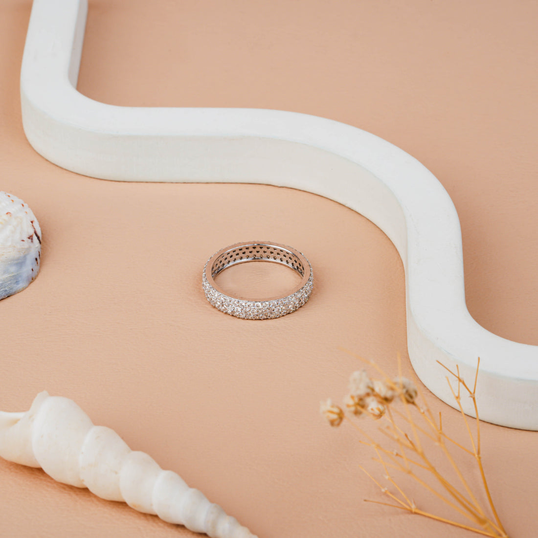 Three-Row micro pavé Diamond Eternity band Ring