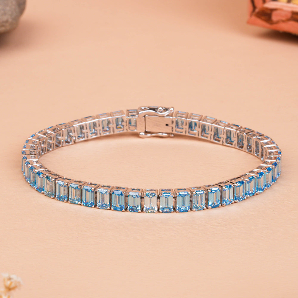 Blue Emerald Cut Lab-Grown Diamond Tennis Bracelet