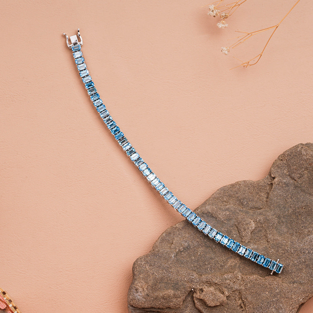 Blue Emerald Cut Lab-Grown Diamond Tennis Bracelet