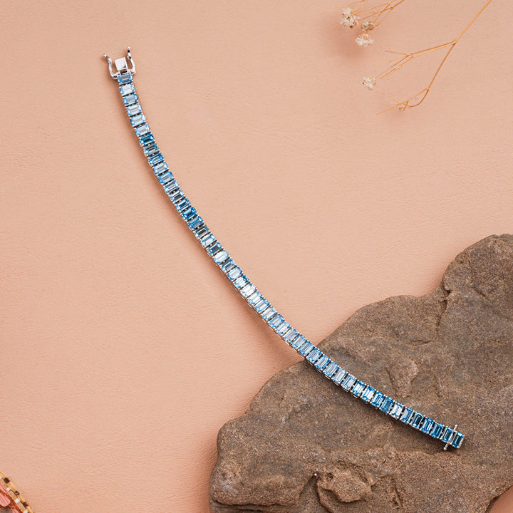 Blue Emerald Cut Lab-Grown Diamond Tennis Bracelet