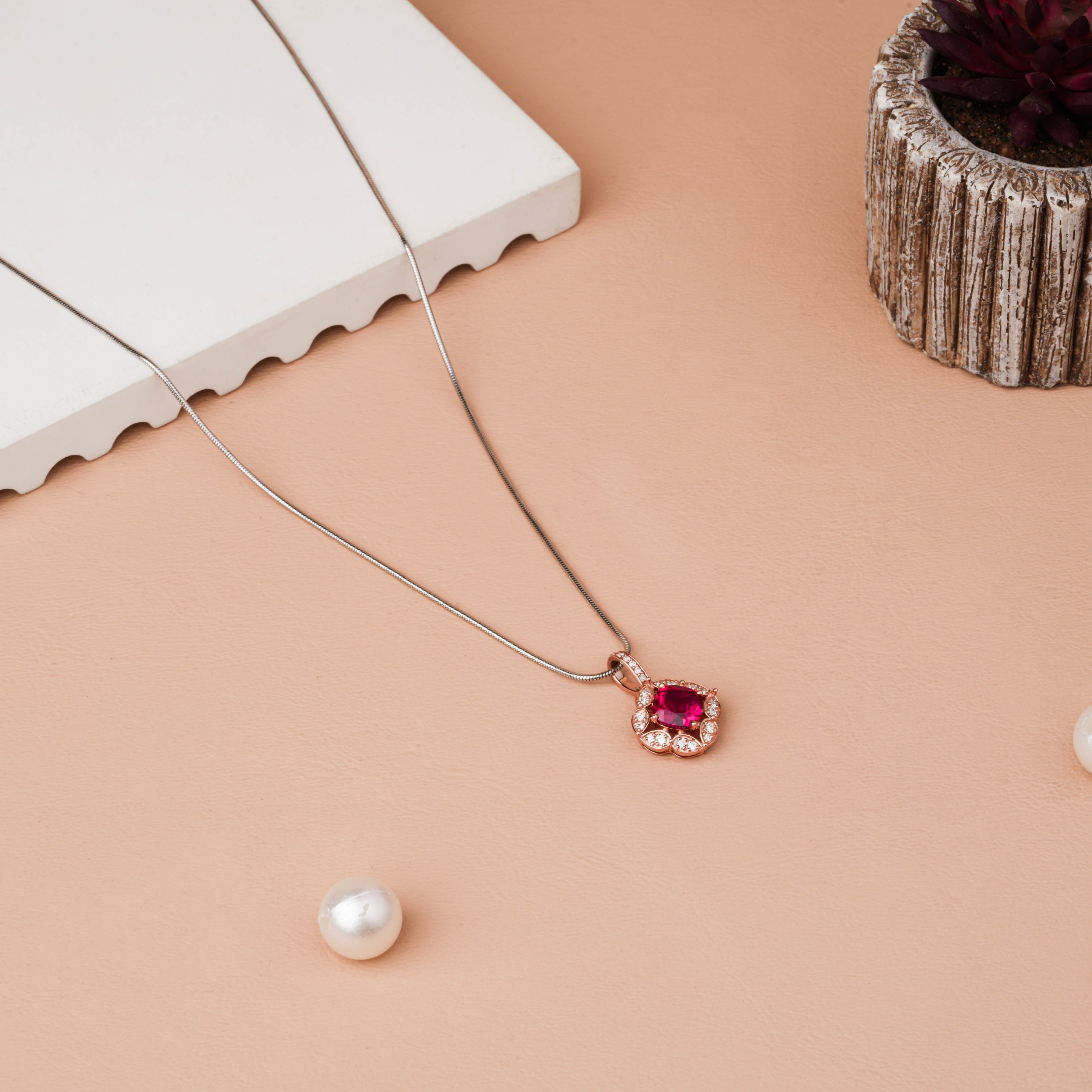 Blossom Halo Cushion Ruby Diamond Pendant